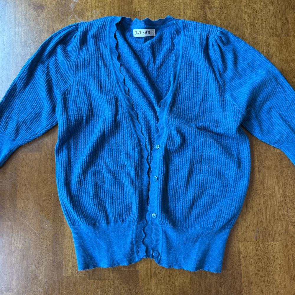 Grace Karin Blue Button-Up Cardigan
